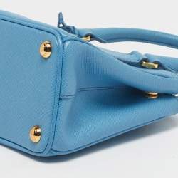 Pre Owned Prada Blue Saffiano Lux Leather Micro Double Zip Tote