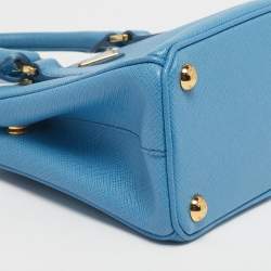 Pre Owned Prada Blue Saffiano Lux Leather Micro Double Zip Tote