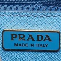 Pre Owned Prada Blue Saffiano Lux Leather Micro Double Zip Tote