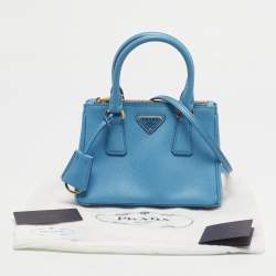 Pre Owned Prada Blue Saffiano Lux Leather Micro Double Zip Tote