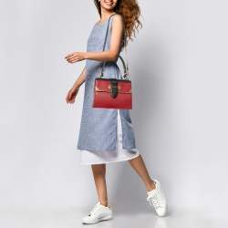 Pre Owned Prada Red/Black Leather Cahier Flap Shoulder Bag