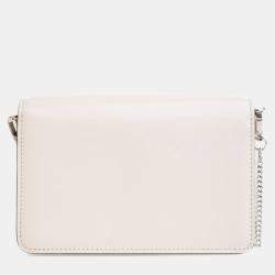 Pre Owned Prada White Spazzolato Triangle Logo Plate Flap Chain Crossbody