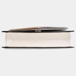 Pre Owned Prada White Spazzolato Triangle Logo Plate Flap Chain Crossbody