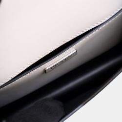 Pre Owned Prada White Spazzolato Triangle Logo Plate Flap Chain Crossbody