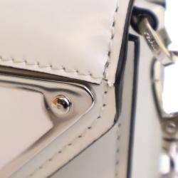 Pre Owned Prada White Spazzolato Triangle Logo Plate Flap Chain Crossbody