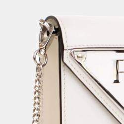 Pre Owned Prada White Spazzolato Triangle Logo Plate Flap Chain Crossbody