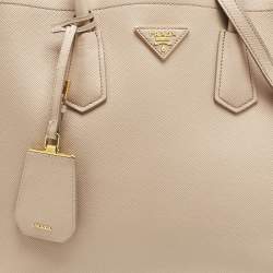 Pre Owned Prada Poudre Beige Saffiano Cuir Leather Large Double Handle Tote