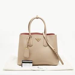 Pre Owned Prada Poudre Beige Saffiano Cuir Leather Large Double Handle Tote