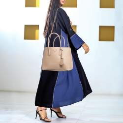Pre Owned Prada Poudre Beige Saffiano Cuir Leather Large Double Handle Tote