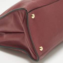 Pre Owned Prada Burgundy Saffiano Soft Leather Middle Zip Tote