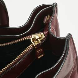 Pre Owned Prada Burgundy Saffiano Soft Leather Middle Zip Tote