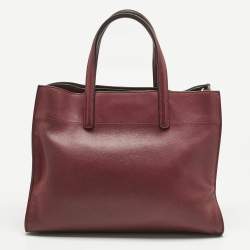 Pre Owned Prada Burgundy Saffiano Soft Leather Middle Zip Tote