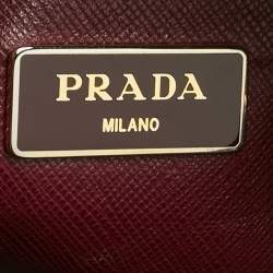 Pre Owned Prada Burgundy Saffiano Soft Leather Middle Zip Tote