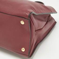 Pre Owned Prada Burgundy Saffiano Soft Leather Middle Zip Tote