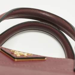 Pre Owned Prada Burgundy Saffiano Soft Leather Middle Zip Tote