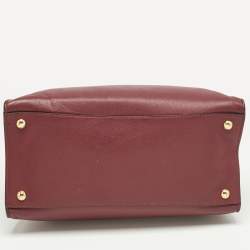 Pre Owned Prada Burgundy Saffiano Soft Leather Middle Zip Tote