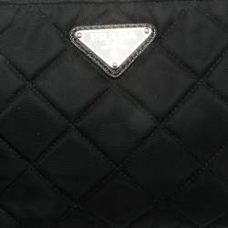 Pre Owned Prada Black Quilted Nylon and Leather Convertible Crossbody Bag