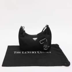 Pre Owned Prada Black Nylon and Saffiano Leather Re-Edition 2005 Baguette Bag