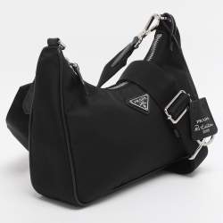 Pre Owned Prada Black Nylon and Saffiano Leather Re-Edition 2005 Baguette Bag