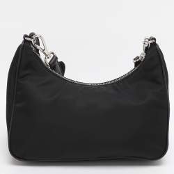 Pre Owned Prada Black Nylon and Saffiano Leather Re-Edition 2005 Baguette Bag