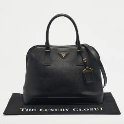 Pre Owned Prada Black Saffiano Lux Leather Promenade Open Satchel