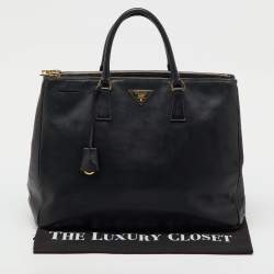 Pre Owned Prada Black Saffiano Lux Leather Extra Large Double Zip Galleria Tote