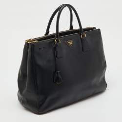Pre Owned Prada Black Saffiano Lux Leather Extra Large Double Zip Galleria Tote