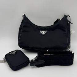 Pre Owned Prada Black Nylon and Saffiano Leather Re-Edition 2005 Shoulder Bag