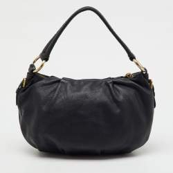 Pre Owned Prada Black Vitello Daino Leather Hobo