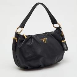 Pre Owned Prada Black Vitello Daino Leather Hobo