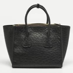 Pre Owned Prada Black Ostrich Twin Pocket Tote