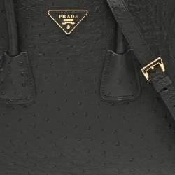 Pre Owned Prada Black Ostrich Twin Pocket Tote