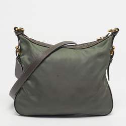 Pre Owned Prada Green/Brown Leather and Nylon Logo Crossbody Bag