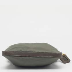 Pre Owned Prada Green/Brown Leather and Nylon Logo Crossbody Bag