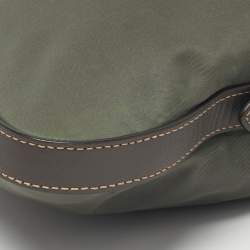 Pre Owned Prada Green/Brown Leather and Nylon Logo Crossbody Bag
