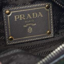 Pre Owned Prada Green/Brown Leather and Nylon Logo Crossbody Bag