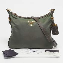 Pre Owned Prada Green/Brown Leather and Nylon Logo Crossbody Bag