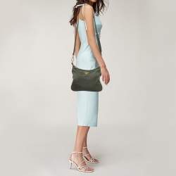 Pre Owned Prada Green/Brown Leather and Nylon Logo Crossbody Bag