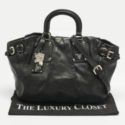 Pre Owned Prada Black Leather Pleated Satchel