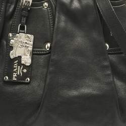 Pre Owned Prada Black Leather Pleated Satchel
