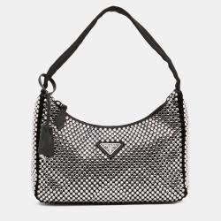 Pre Owned Prada Black Mini Satin Crystal Re Edition 2000 Shoulder Bag