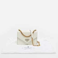Pre Owned Prada White Saffiano Lux Leather Triangle Logo Envelope Chain Bag
