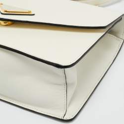 Pre Owned Prada White Saffiano Lux Leather Triangle Logo Envelope Chain Bag