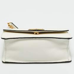 Pre Owned Prada White Saffiano Lux Leather Triangle Logo Envelope Chain Bag