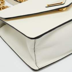 Pre Owned Prada White Saffiano Lux Leather Triangle Logo Envelope Chain Bag