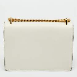 Pre Owned Prada White Saffiano Lux Leather Triangle Logo Envelope Chain Bag