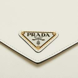 Pre Owned Prada White Saffiano Lux Leather Triangle Logo Envelope Chain Bag