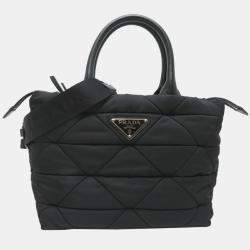 Pre Owned Prada Medium Padded Re-Nylon Tote Bag Black