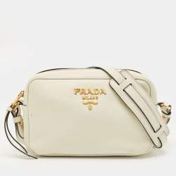 Pre Owned Prada White Vitello Phenix Leather Camera Crossbody Bag