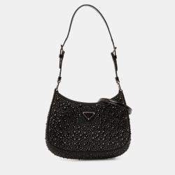 Pre Owned Prada Black Crystal Embellished Satin Cleo Shoulder Bag